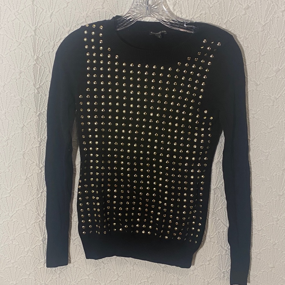 Express Black Sweater with Gold Accents Party Impression Glamorous Polished